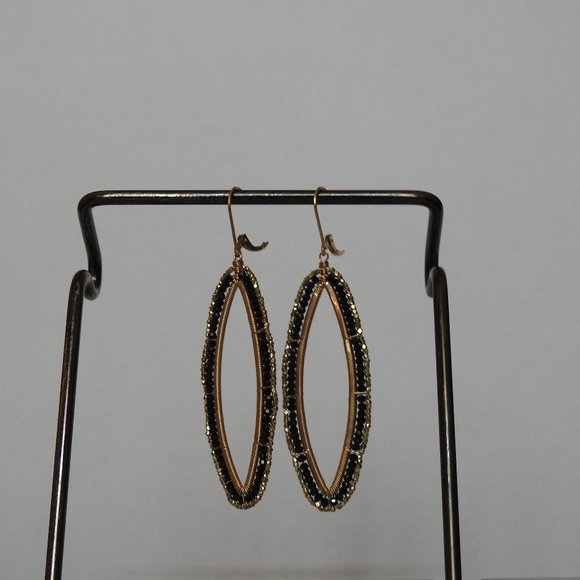 Dana Kellin Long Marquis, Jet Crystal and Gold-plated Bead Earrings - Picture 1 of 4